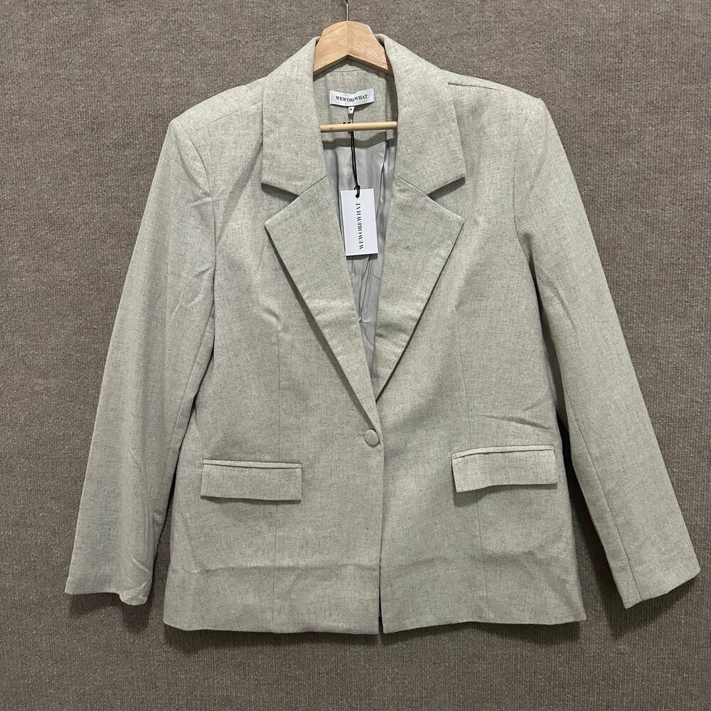 WeWoreWhat Relaxed Wool Blazer Heather Light Grey Single Button Oversized Jacket